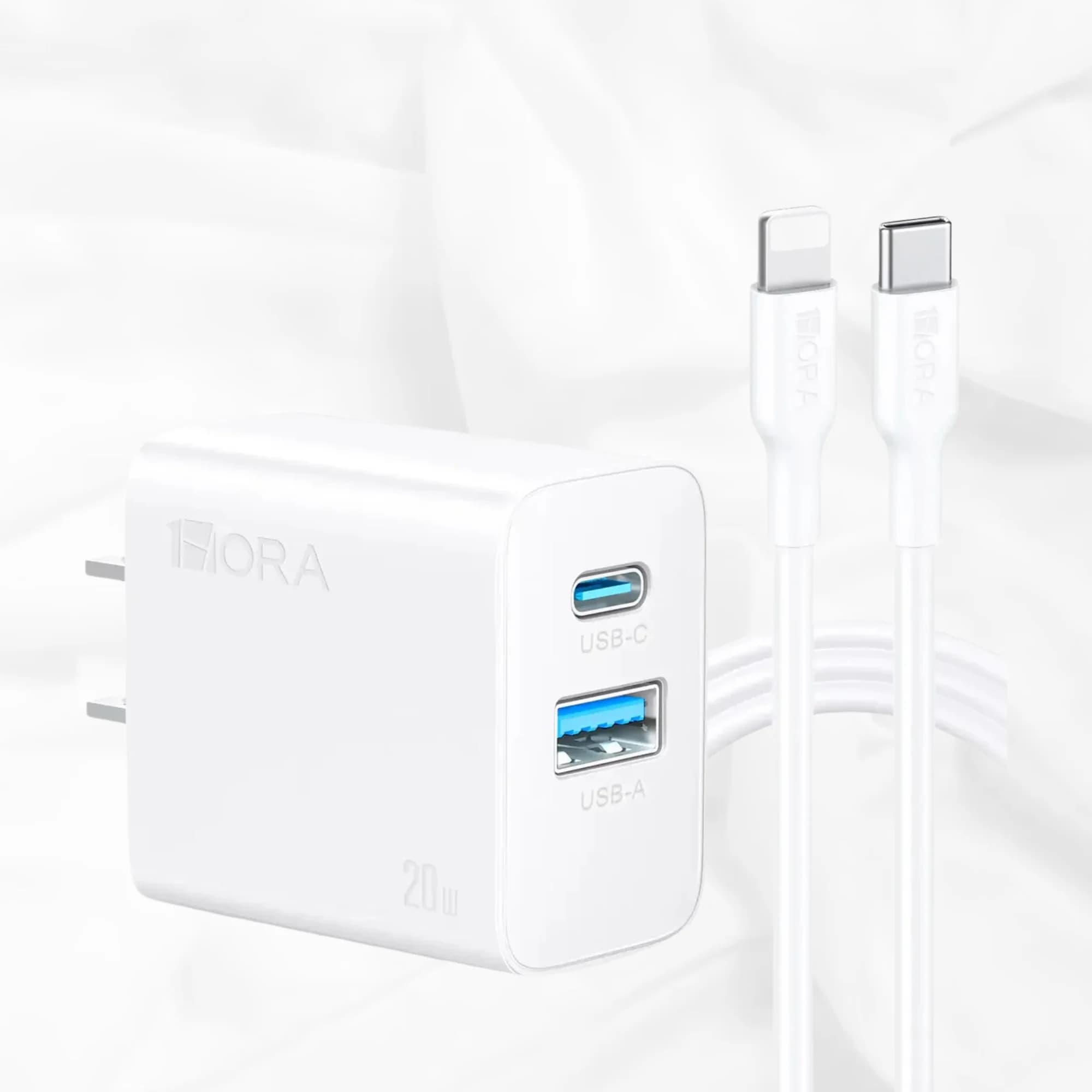 Cargador para iPhone 20 W Doble Puerto USB y Tipo C de 1Hora